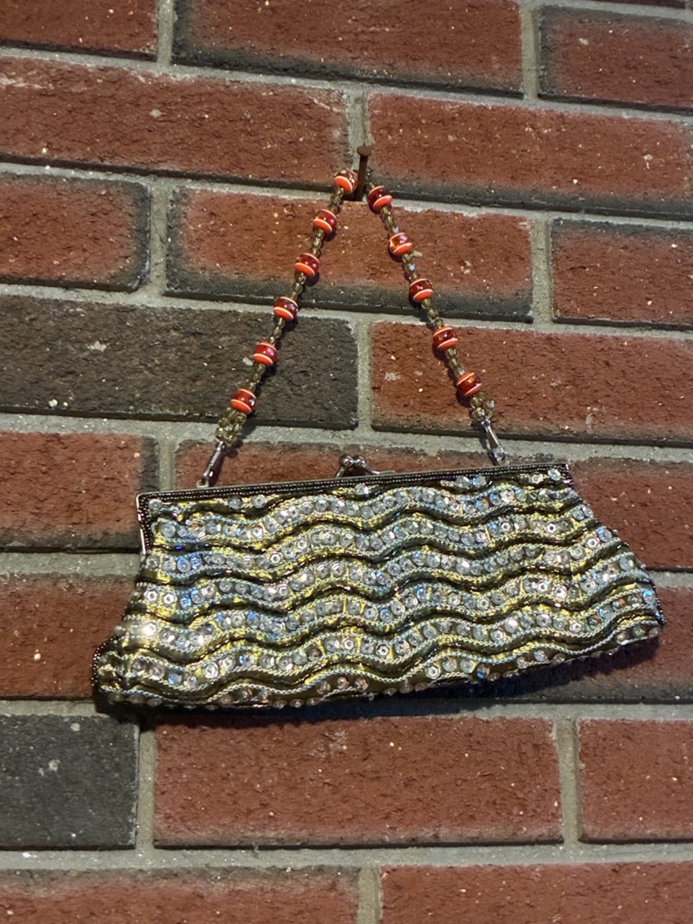 Embellished Gold Sequin Beaded Evening Clutch